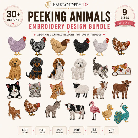 30 Peeking Animals Machine Embroidery Designs