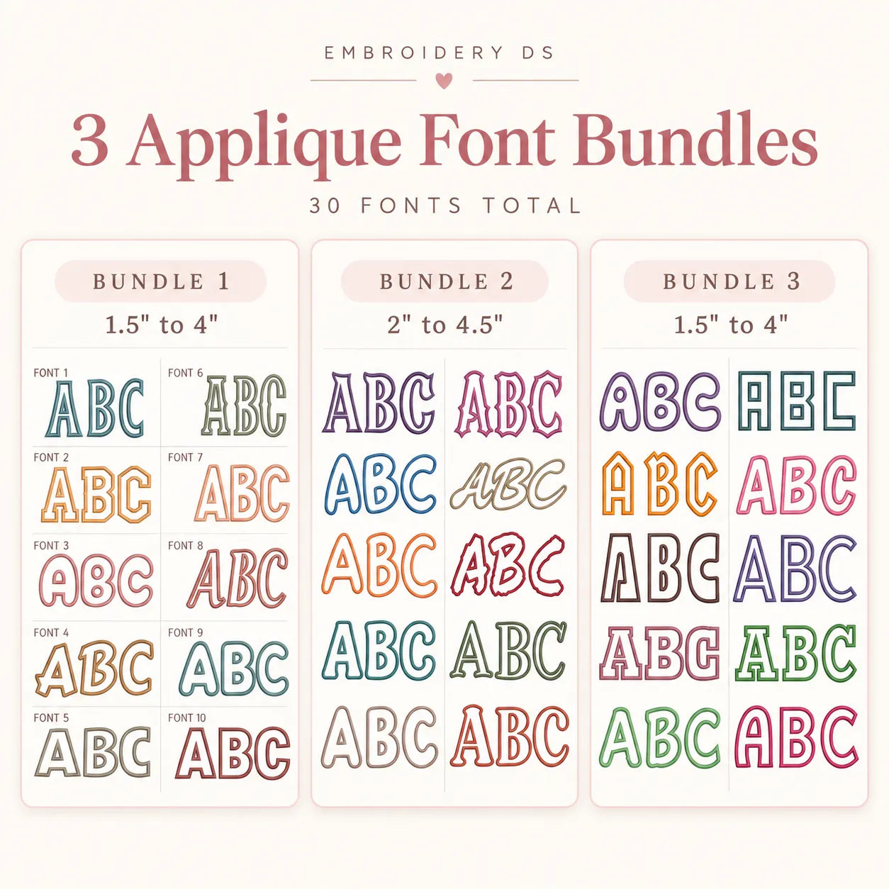 30 Applique Embroidery Font Bundle