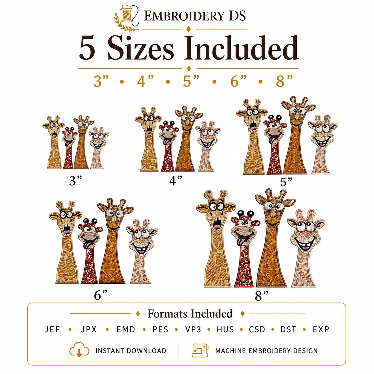 Funny Giraffe Squad Embroidery Design