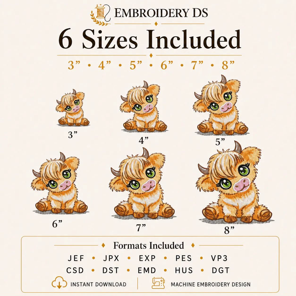 Sweet Highland Cow Machine Embroidery Design