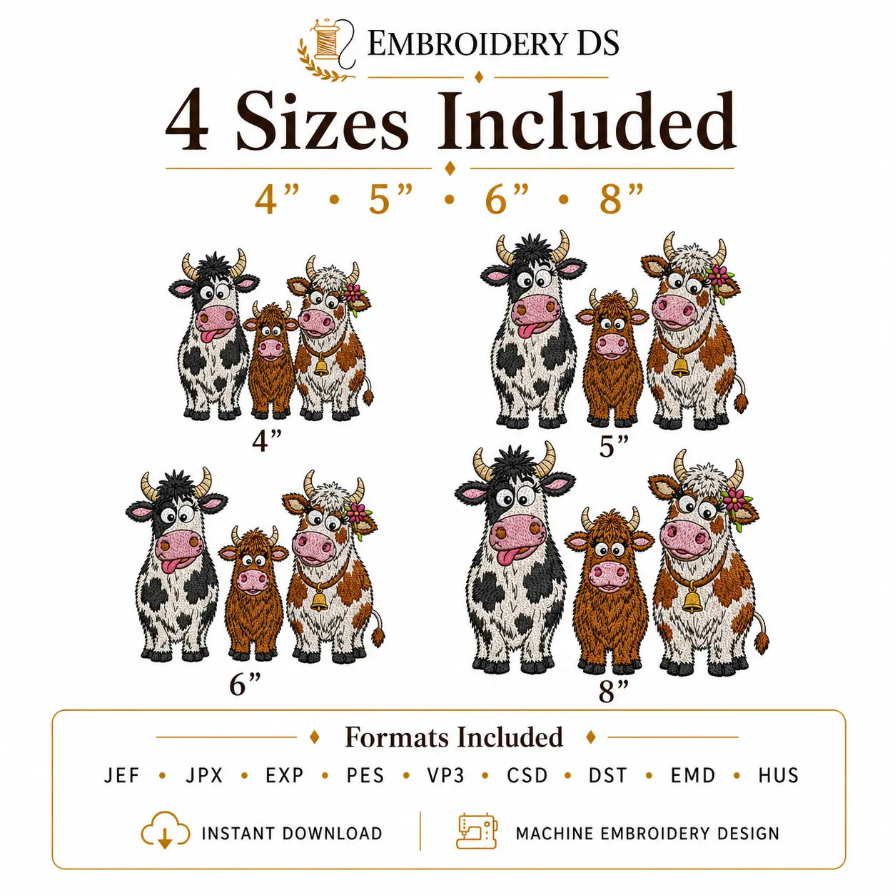 Highland Cow Family Embroidery Design