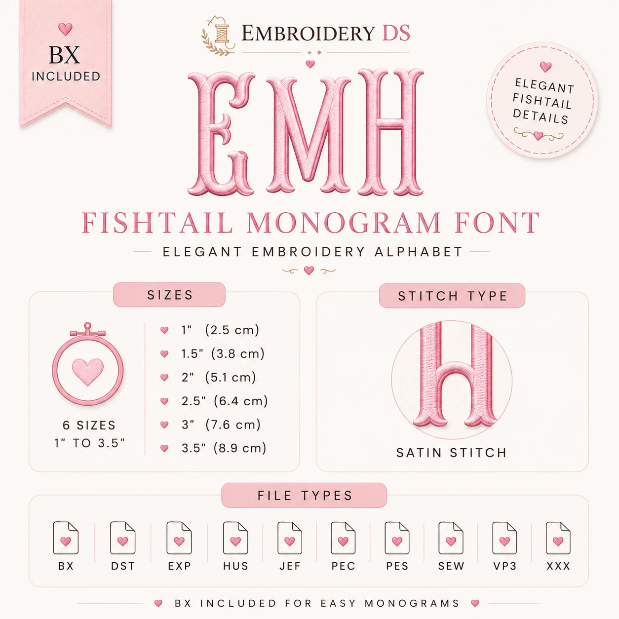 Fishtail Monogram Embroidery Font