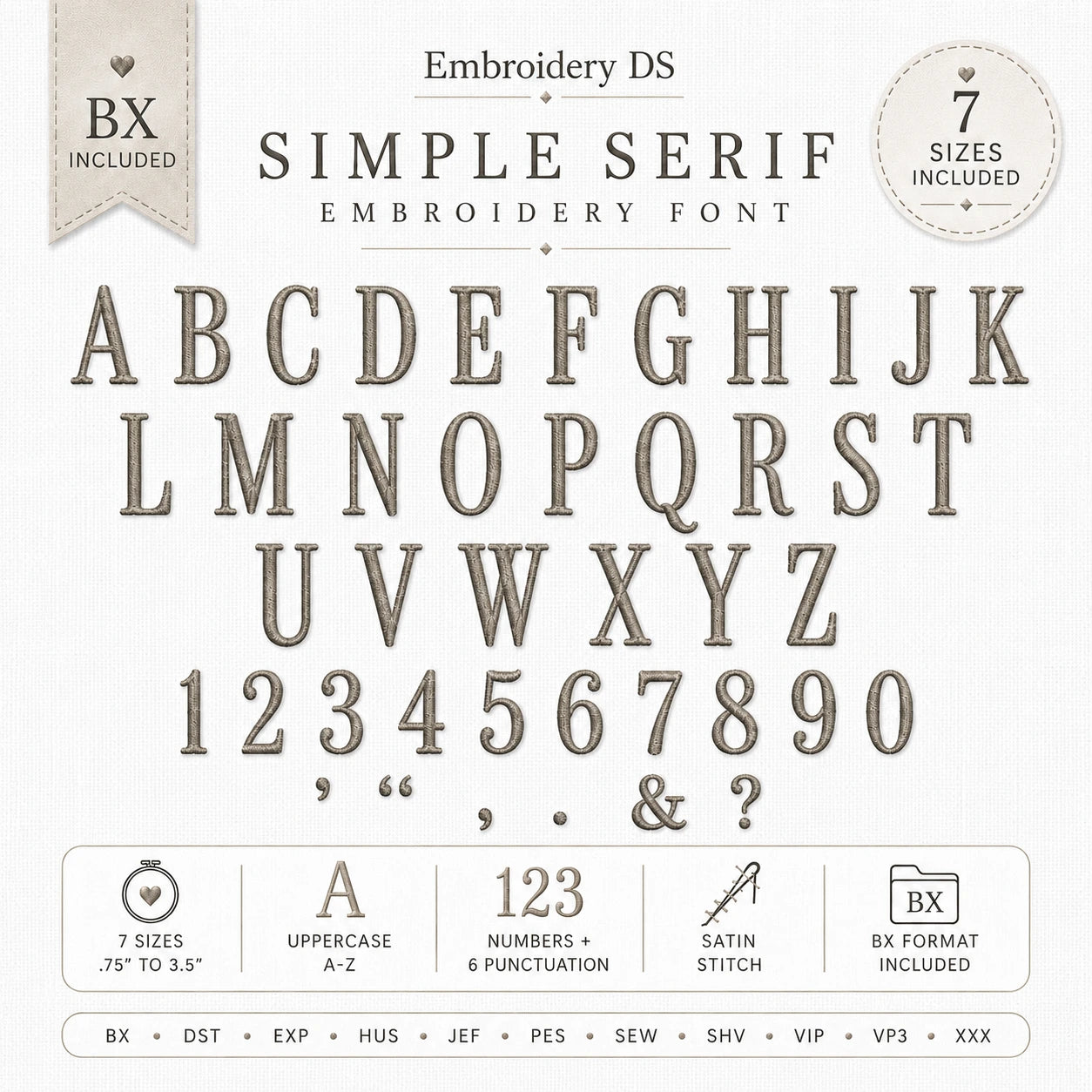 Simple Serif Tall Embroidery Font