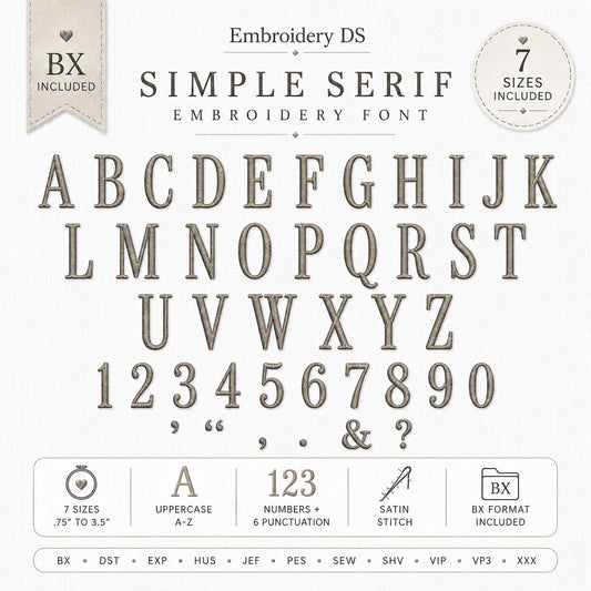 Simple Serif Tall Embroidery Font