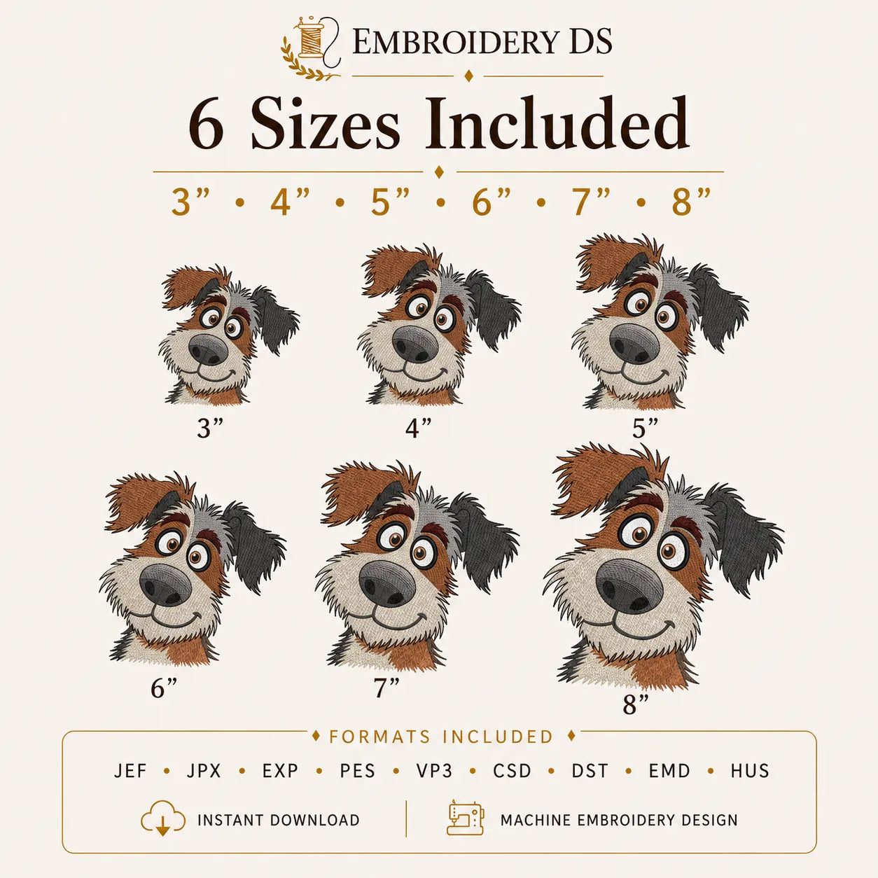 Goofy Scruffy Dog Embroidery Design