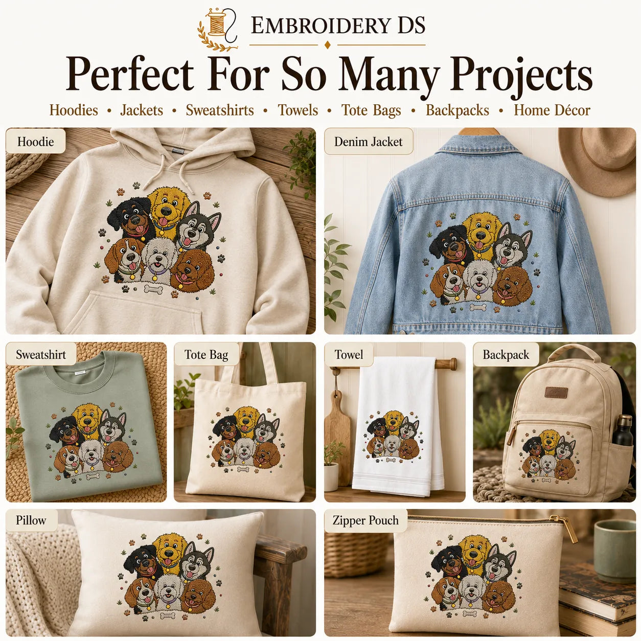 Cute Puppy Face Embroidery Design