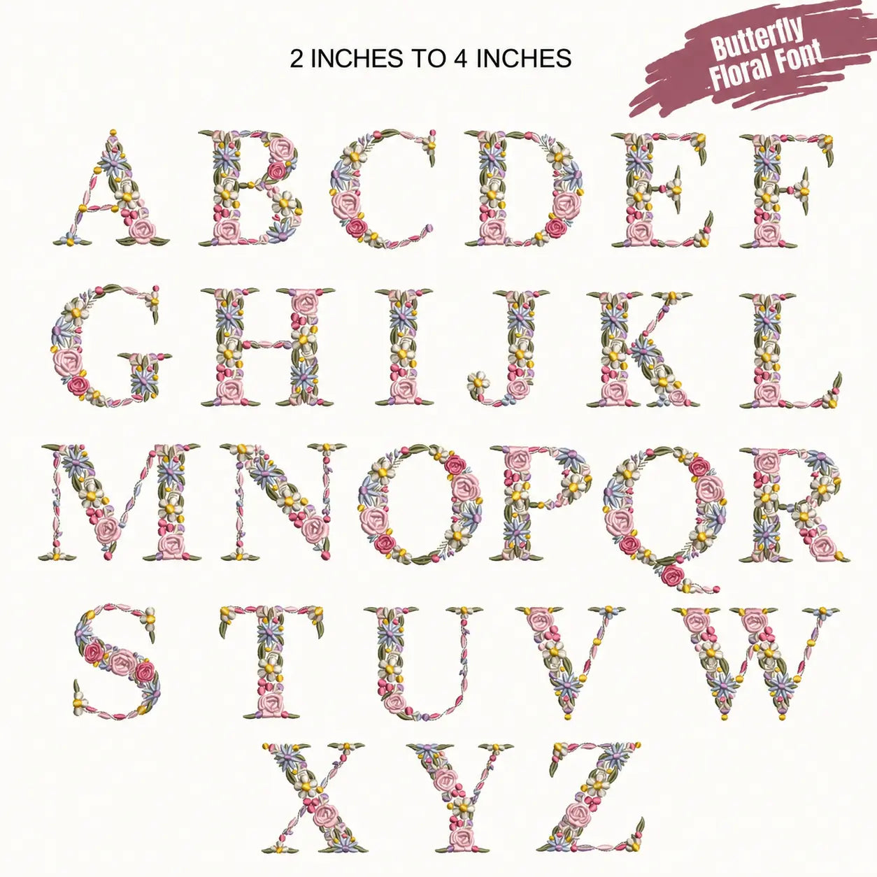 🌸 Floral (A-Z) Full Flower Alphabet Embroidery Designs Bundle