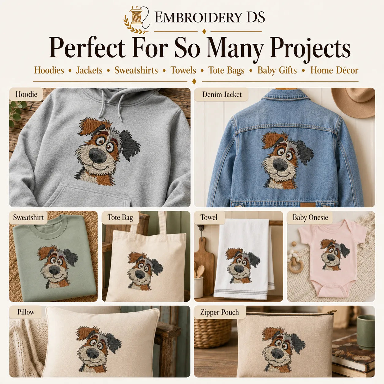 Goofy Scruffy Dog Embroidery Design