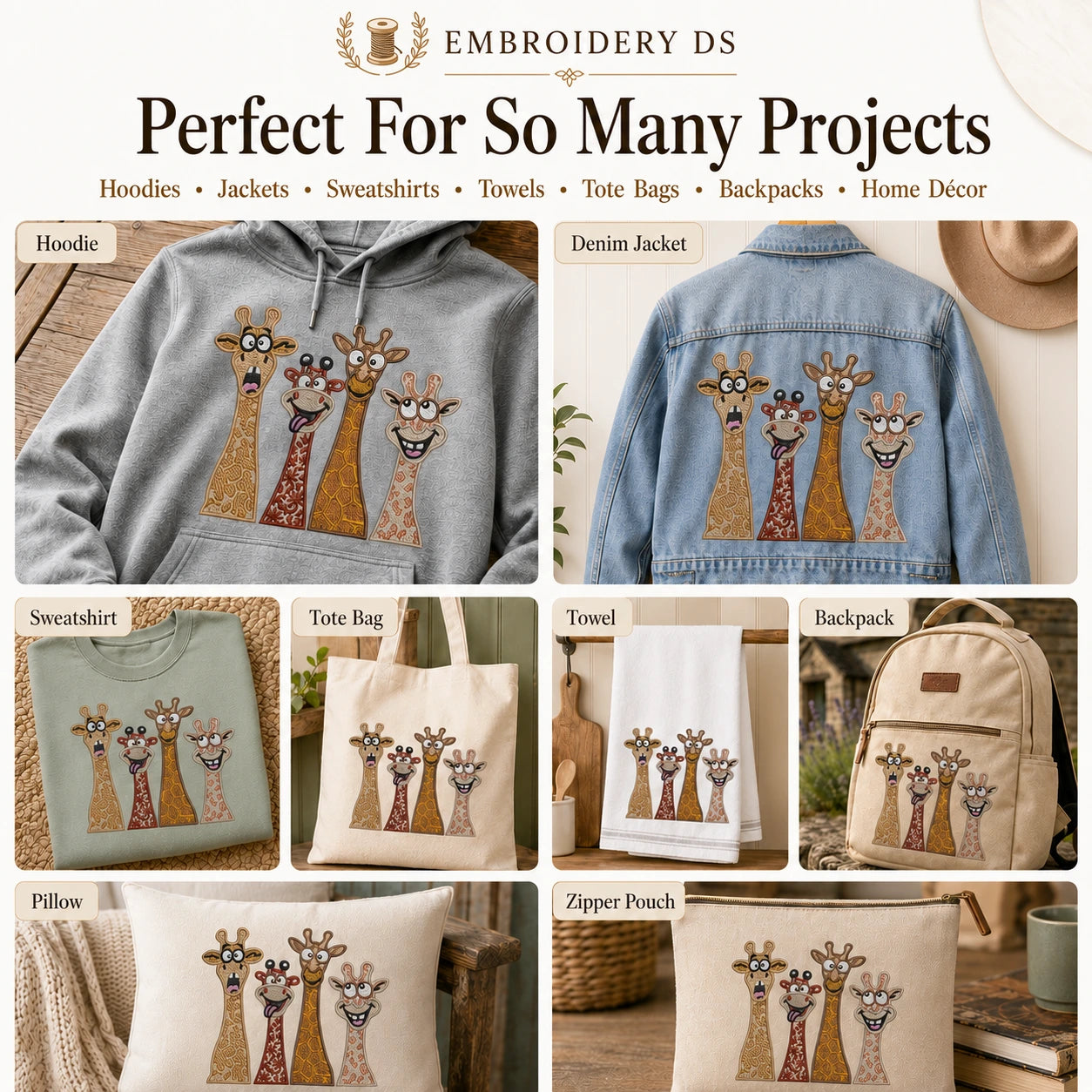 Funny Giraffe Squad Embroidery Design