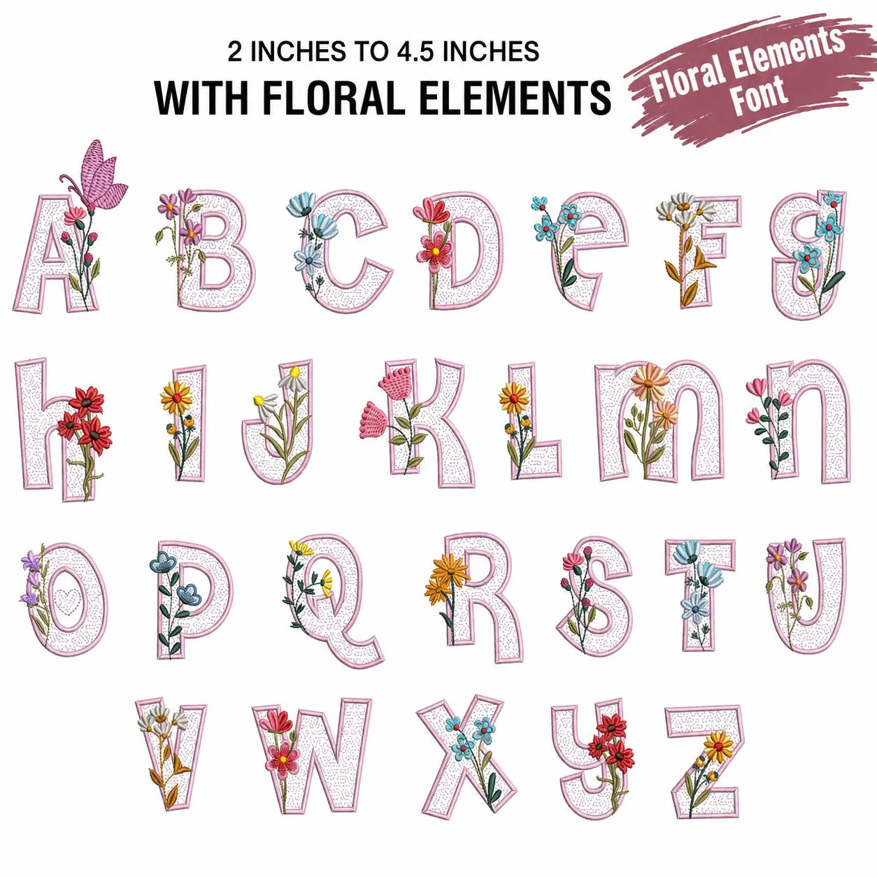 🌸 Floral (A-Z) Full Flower Alphabet Embroidery Designs Bundle