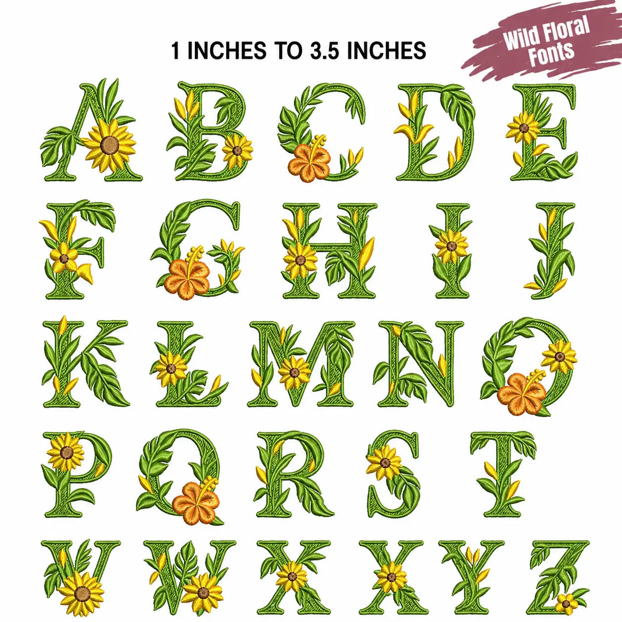 🌸 Floral (A-Z) Full Flower Alphabet Embroidery Designs Bundle