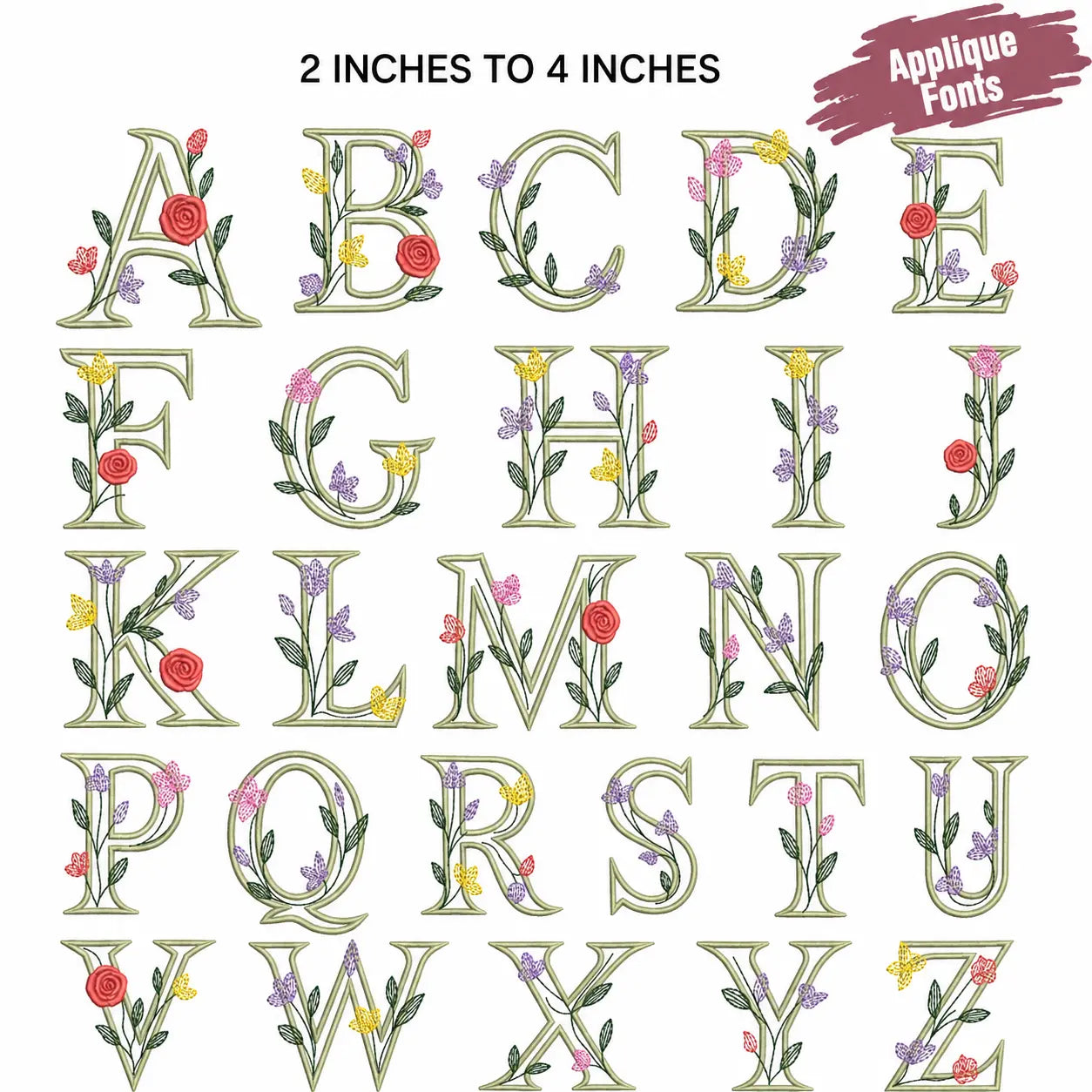 🌸 Floral (A-Z) Full Flower Alphabet Embroidery Designs Bundle