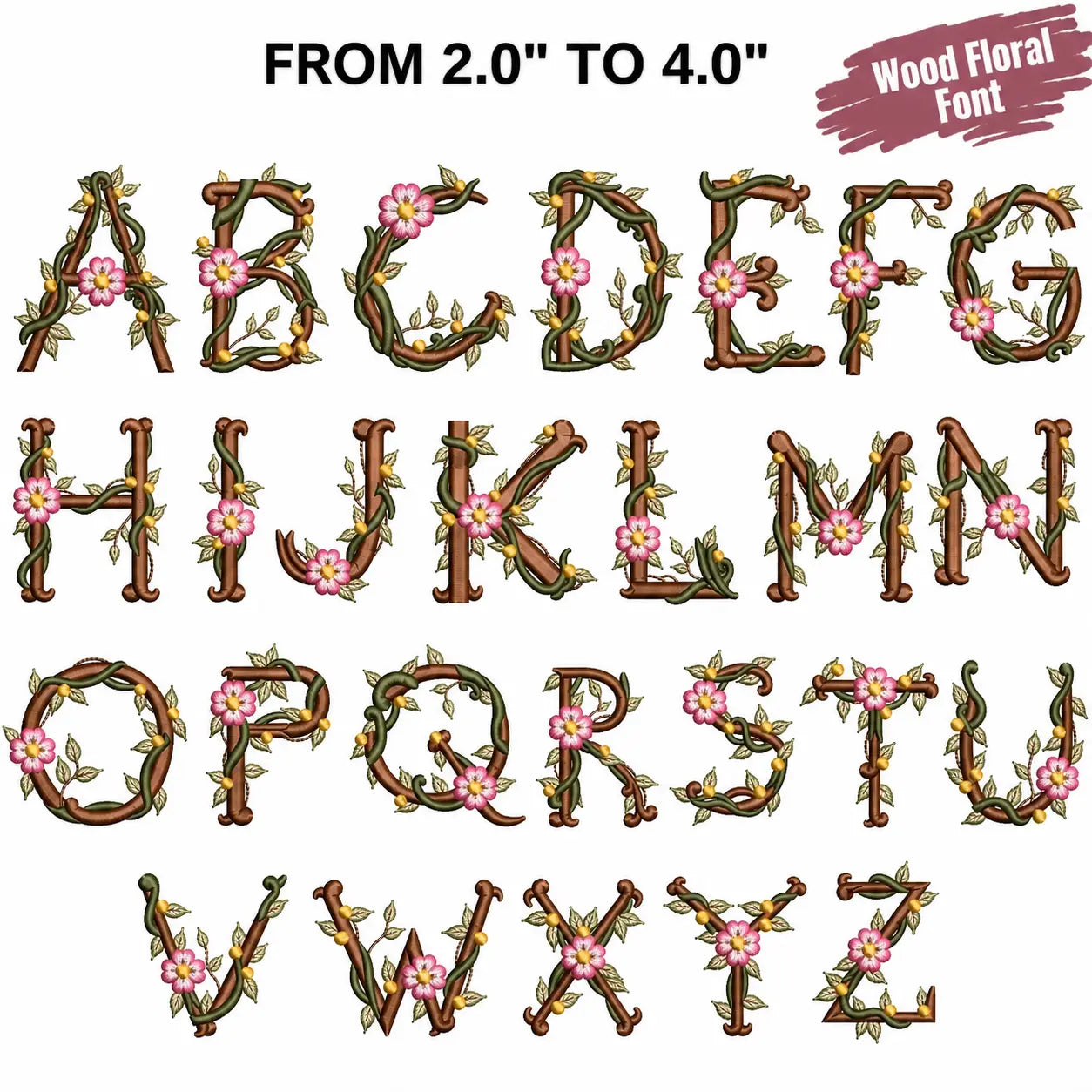 🌸 Floral (A-Z) Full Flower Alphabet Embroidery Designs Bundle